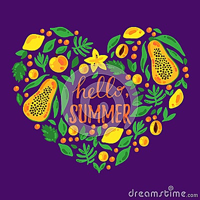 Summer fruits heart Vector Illustration